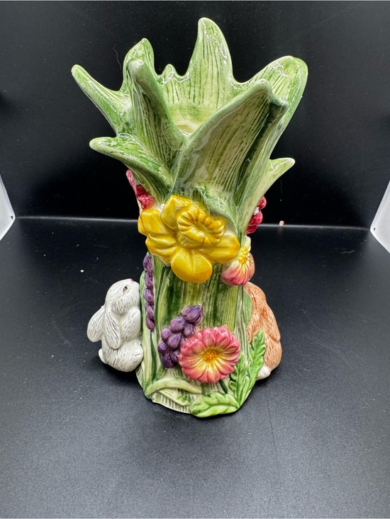Fitz and Floyd Other - Fitz & Floyd Ceramic Bunny Garden Vase with Bright Floral Accents 6 1/2 inches